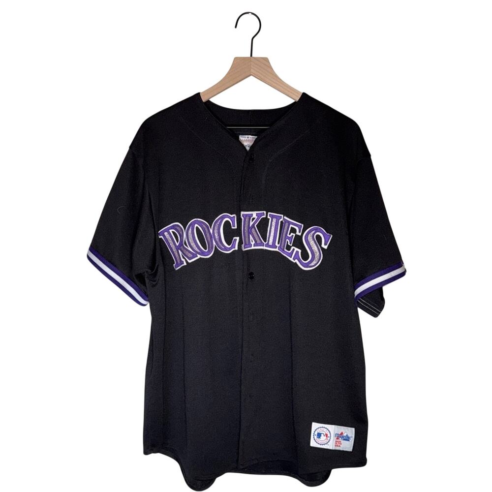MLB COLORADO ROCKIES MAJESTIC Gallaraga black button up baseball jersey L